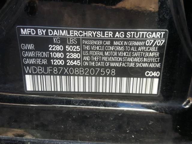 WDBUF87X08B207598 - 2008 MERCEDES-BENZ E 350 4MAT BLACK photo 10