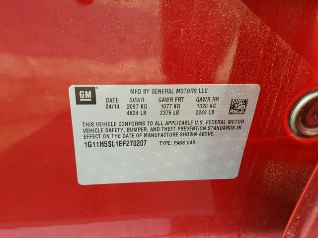 1G11H5SL1EF270207 - 2014 CHEVROLET MALIBU LTZ RED photo 10