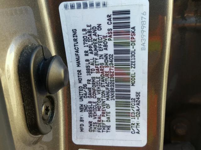 1NXBR32E36Z713402 - 2006 TOYOTA COROLLA SE GRAY photo 10