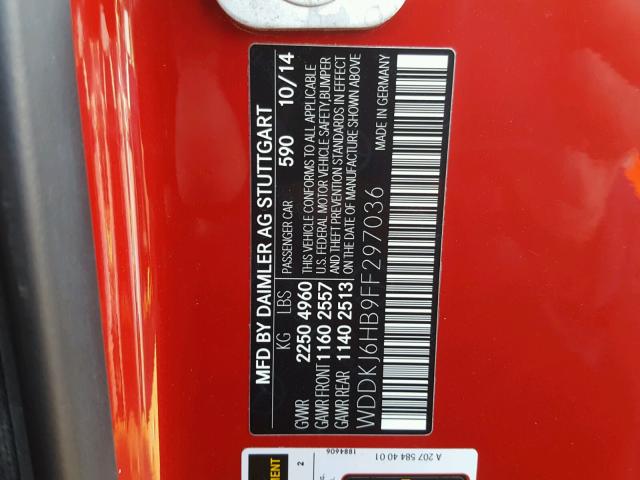 WDDKJ6HB9FF297036 - 2015 MERCEDES-BENZ E 400 4MAT RED photo 10