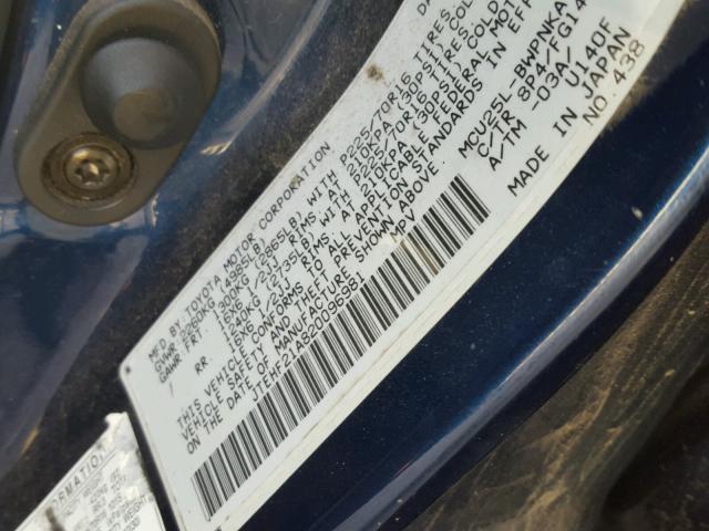 JTEHF21A820096981 - 2002 TOYOTA HIGHLANDER BLUE photo 10