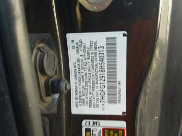 2HGFG12918H540313 - 2008 HONDA CIVIC EXL 黑色 照片 10