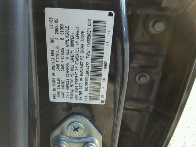 1HGCM66506A035472 - 2006 HONDA ACCORD EX GRAY photo 10