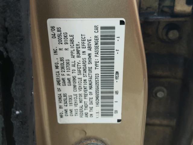 1HGCM66556A055703 - 2006 HONDA ACCORD EX GOLD photo 10