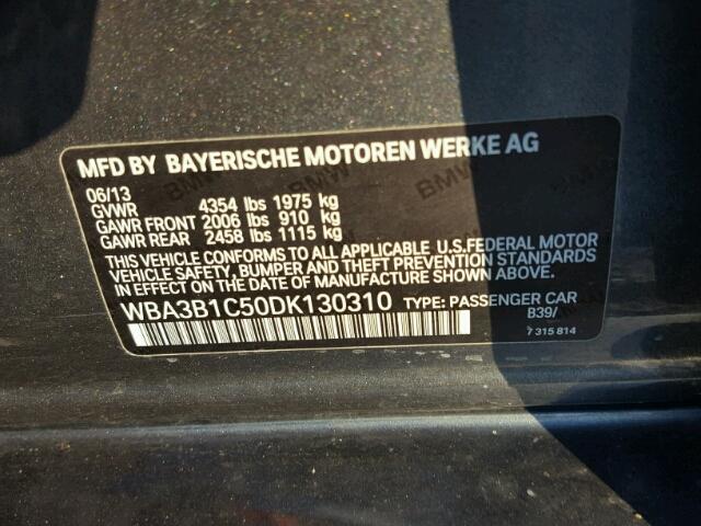 WBA3B1C50DK130310 - 2013 BMW 320 I GRAY photo 10