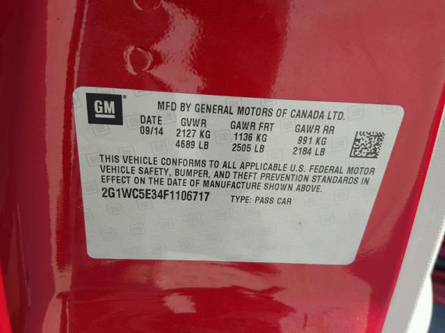 2G1WC5E34F1106717 - 2015 CHEVROLET IMPALA LIM RED photo 10