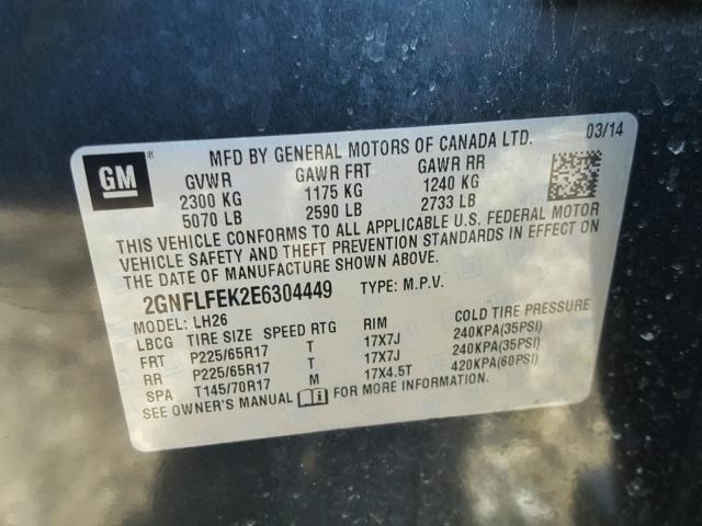 2GNFLFEK2E6304449 - 2014 CHEVROLET EQUINOX LT GRAY photo 10