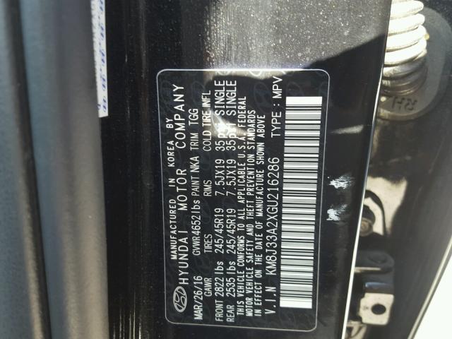 KM8J33A2XGU216286 - 2016 HYUNDAI TUCSON LIM BLACK photo 10