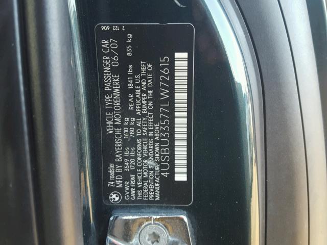4USBU33577LW72615 - 2007 BMW Z4 3.0 GREEN photo 10