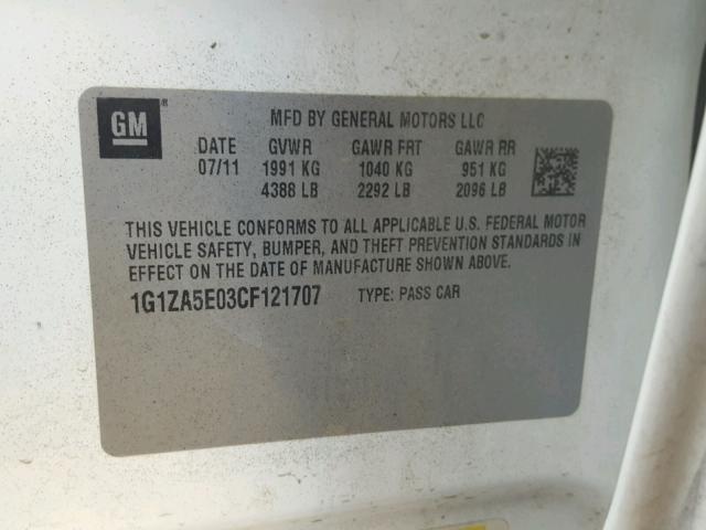 1G1ZA5E03CF121707 - 2012 CHEVROLET MALIBU LS თეთრი ფოტო 10