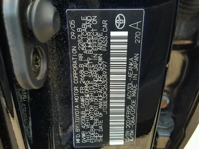 JTDBE32K263049797 - 2006 TOYOTA CAMRY LE 黑色 照片 10