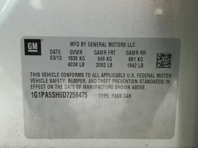 1G1PA5SH6D7258475 - 2013 CHEVROLET CRUZE LS SILVER photo 10