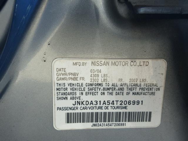 JNKDA31A54T206991 - 2004 INFINITI I35 BLUE photo 10