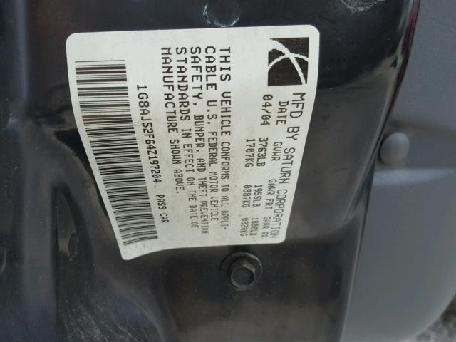 1G8AJ52F64Z197204 - 2004 SATURN ION LEVEL MAROON photo 10