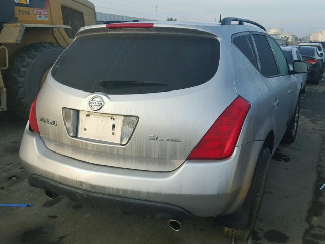 JN8AZ08W55W443448 - 2005 NISSAN MURANO SL SILVER photo 4