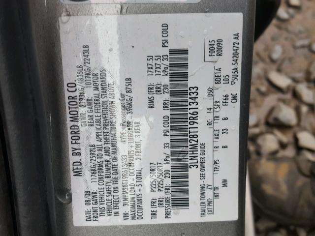 3LNHM28T19R613433 - 2009 LINCOLN MKZ SILVER photo 10