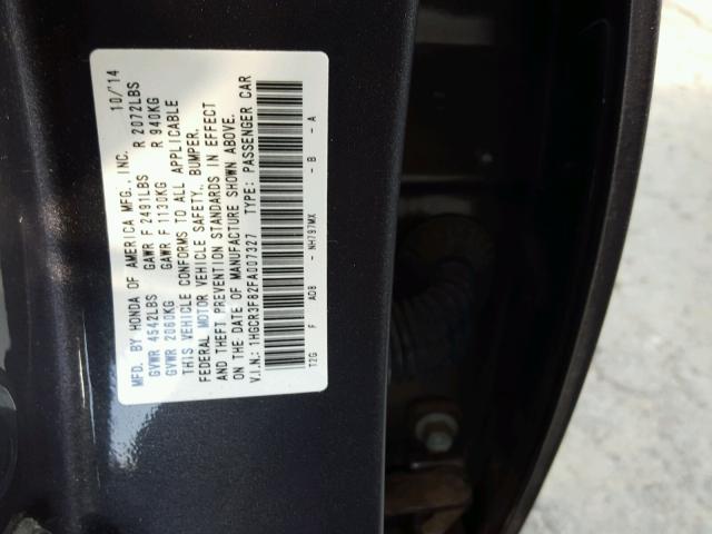 1HGCR3F82FA007327 - 2015 HONDA ACCORD EXL CHARCOAL photo 10