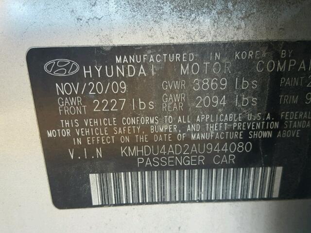 KMHDU4AD2AU944080 - 2010 HYUNDAI ELANTRA BL SILVER photo 10