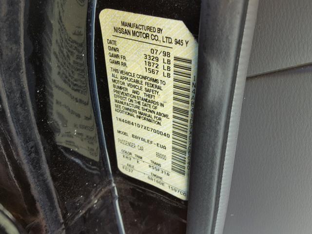 1N4AB41D7XC700040 - 1999 NISSAN SENTRA BAS BLACK photo 10