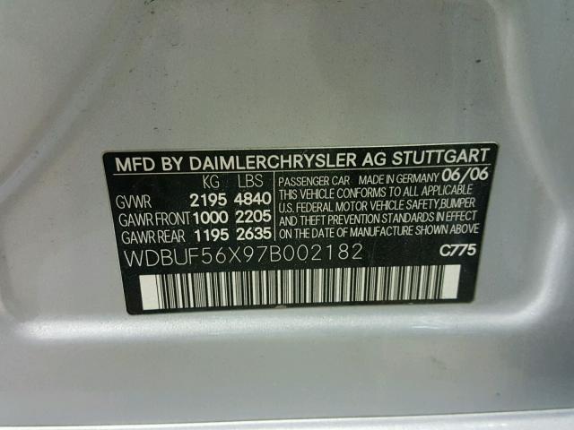 WDBUF56X97B002182 - 2007 MERCEDES-BENZ E 350 SILVER photo 10