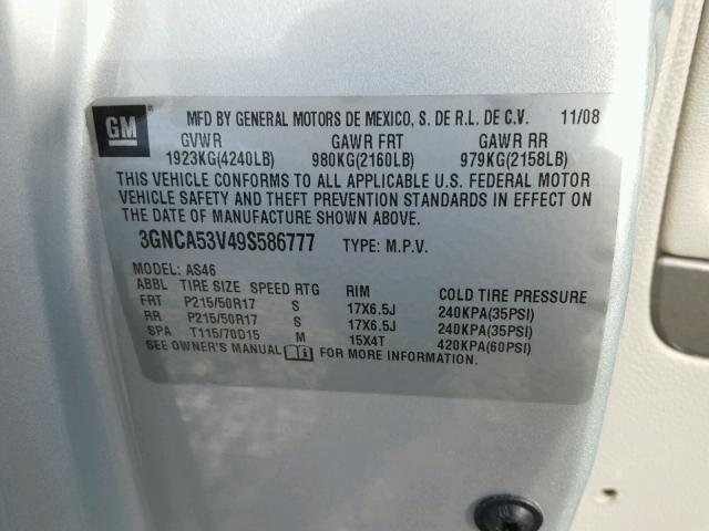 3GNCA53V49S586777 - 2009 CHEVROLET HHR LT SILVER photo 10