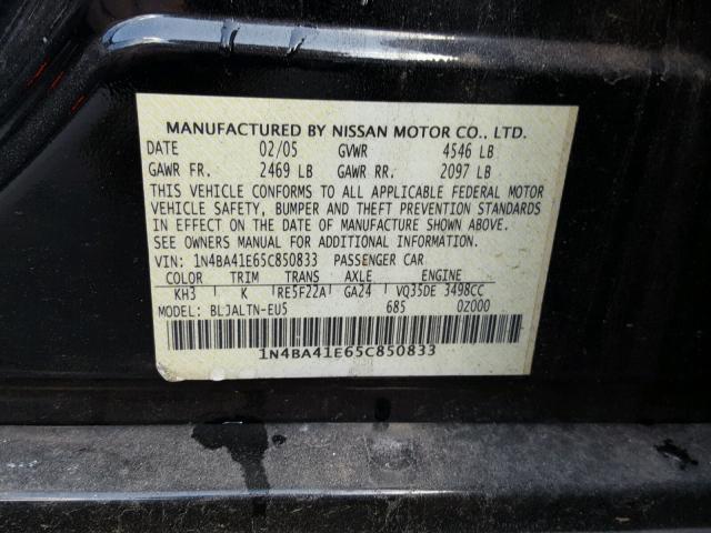 1N4BA41E65C850833 - 2005 NISSAN MAXIMA SE BLACK photo 10