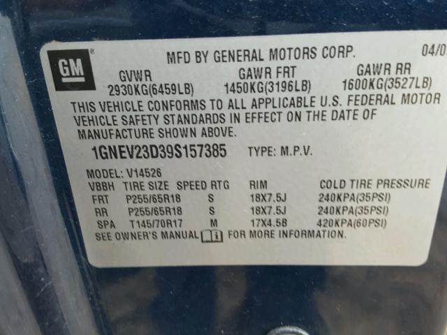 1GNEV23D39S157385 - 2009 CHEVROLET TRAVERSE L BLUE photo 10