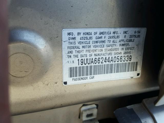 19UUA66244A056339 - 2004 ACURA TL GOLD photo 10