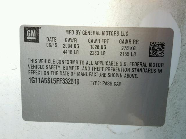 1G11A5SL5FF332519 - 2015 CHEVROLET MALIBU LS 白色 照片 10