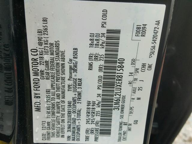 3LN6L2LUXER815840 - 2014 LINCOLN MKZ HYBRID BLACK photo 10