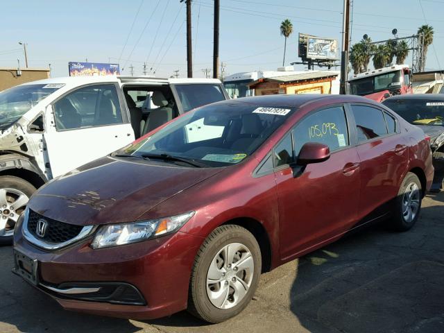 19XFB2F58DE266396 - 2013 HONDA CIVIC LX BURGUNDY photo 2