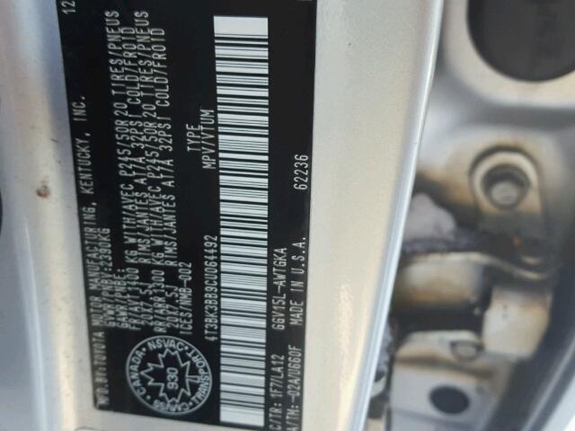 4T3BK3BB9CU064492 - 2012 TOYOTA VENZA LE SILVER photo 10