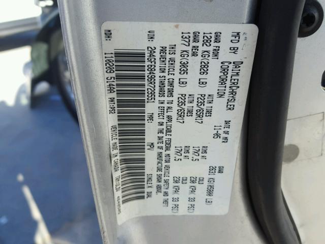 2A4GF68496R729551 - 2006 CHRYSLER PACIFICA T SILVER photo 10