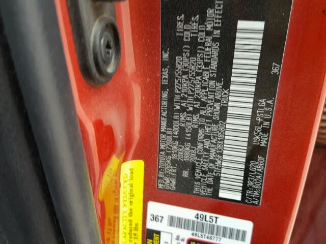 5TFHW5F13BX185802 - 2011 TOYOTA TUNDRA CRE RED photo 10