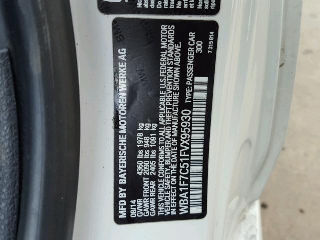 WBA1F7C51FVX95930 - 2015 BMW 228 XI WHITE photo 10