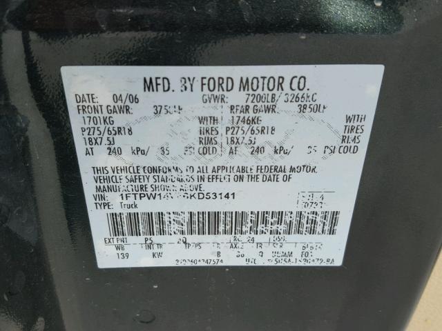 1FTPW14V86KD53141 - 2006 FORD F150 SUPER GREEN photo 10