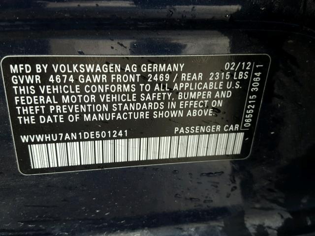 WVWHU7AN1DE501241 - 2013 VOLKSWAGEN CC LUXURY BLUE photo 10