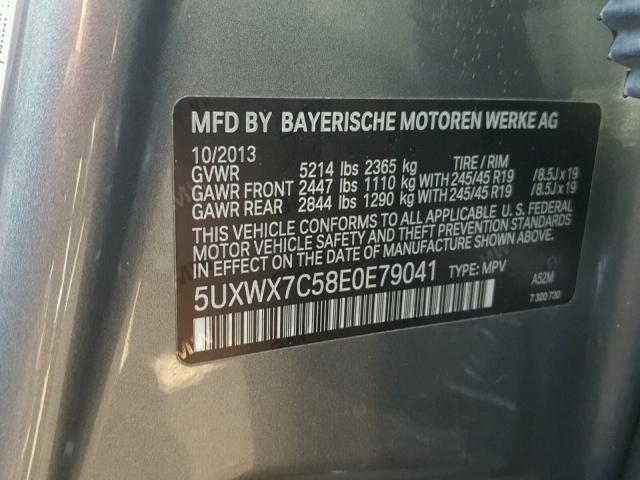 5UXWX7C58E0E79041 - 2014 BMW X3 XDRIVE3 SILVER photo 10