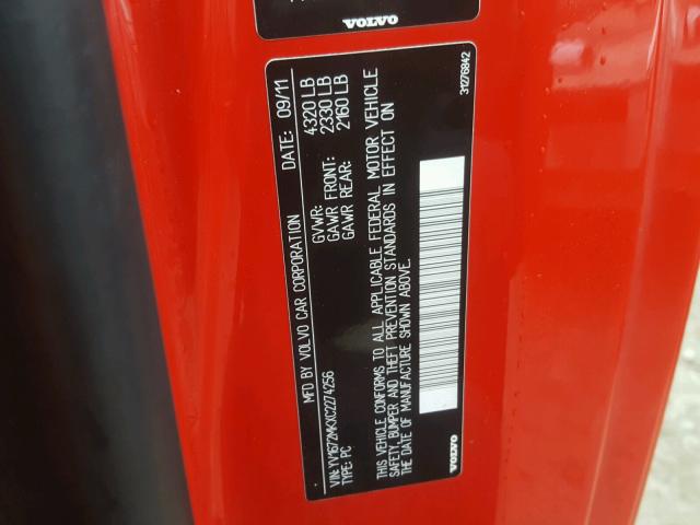 YV1672MKXC2274256 - 2012 VOLVO C30 T5 RED photo 10