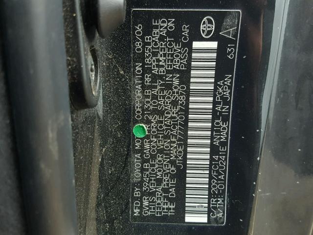 JTKDE177770173870 - 2007 TOYOTA SCION TC 黑色 照片 10