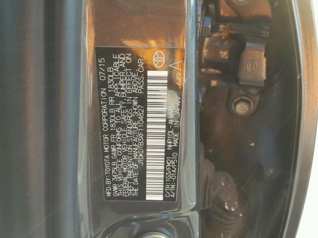 JTDKDTB3XF1104827 - 2015 TOYOTA PRIUS C CHARCOAL photo 10