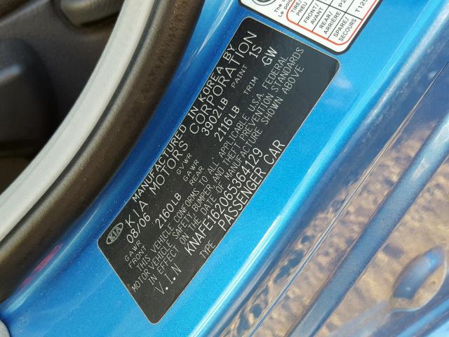 KNAFE162065364129 - 2006 KIA SPECTRA5 BLUE photo 10