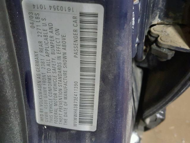WVWWH63B73E411390 - 2003 VOLKSWAGEN PASSAT GLX 蓝色 照片 10