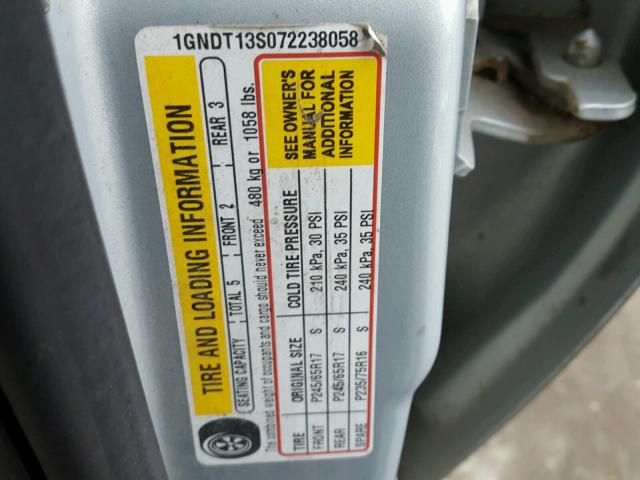 1GNDT13S072238058 - 2007 CHEVROLET TRAILBLAZE SILVER photo 10