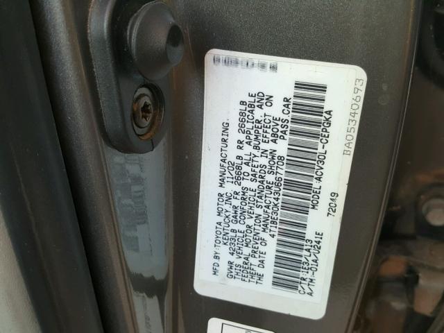 4T1BE30K43U667708 - 2003 TOYOTA CAMRY LE GRAY photo 10