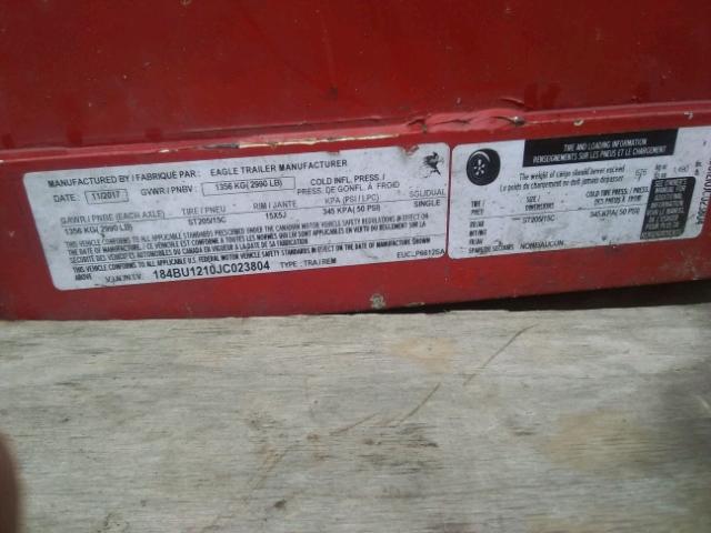 184BU1210JC023804 - 2017 UTILITY TRAILER RED photo 10