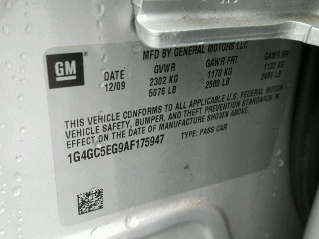 1G4GC5EG9AF175947 - 2010 BUICK LACROSSE C SILVER photo 10