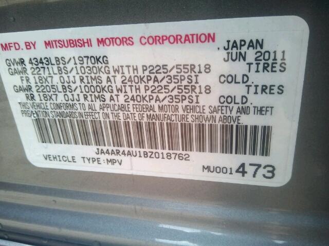 JA4AR4AU1BZ018762 - 2011 MITSUBISHI OUTLANDER GRAY photo 10