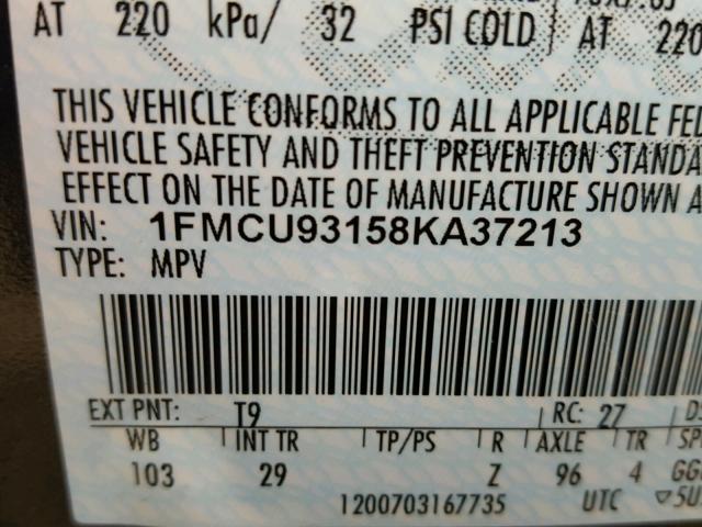 1FMCU93158KA37213 - 2008 FORD ESCAPE XLT GRAY photo 10