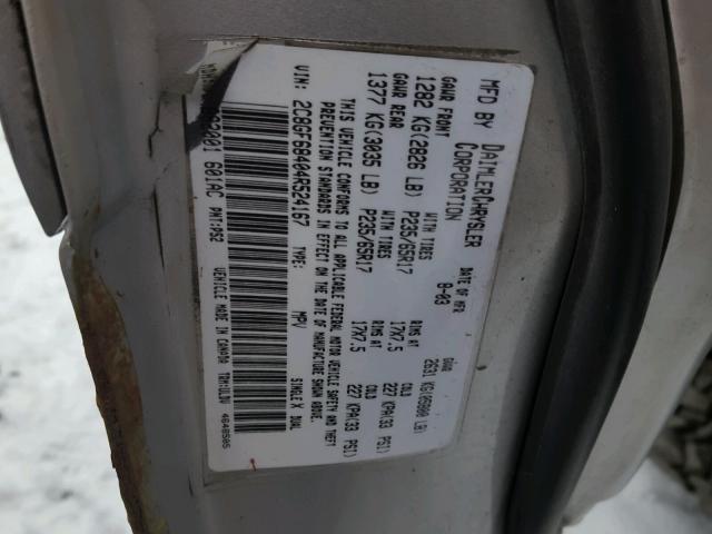 2C8GF68404R524167 - 2004 CHRYSLER PACIFICA SILVER photo 10